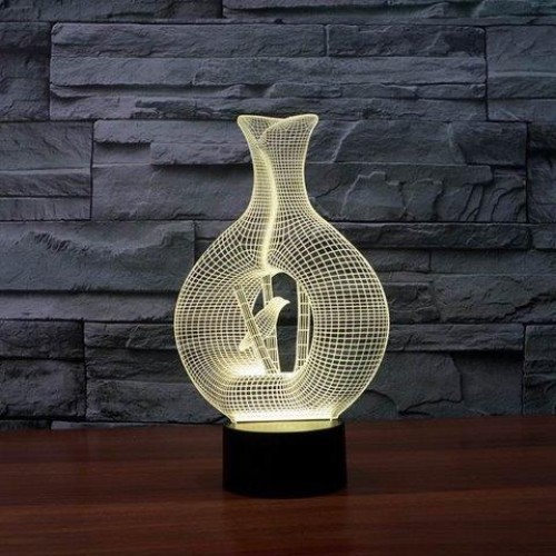 Vazo ve Kuş 3D Lamba